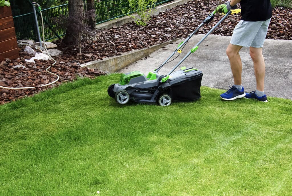mowing a lawn
