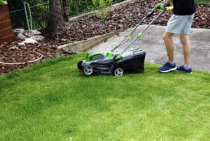 mowing a lawn
